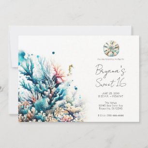 Invitation Océan Éclaboussure Corail Marin Aquarelle Douce 16