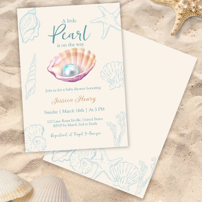 Invitation Ocean Little Pearl sur le chemin Baby shower (Créateur téléchargé)