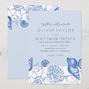 Invitation Ocean Navy Blue Shells Mariage moderne