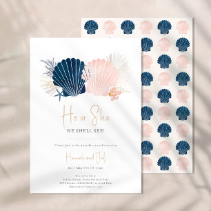 Invitation Ocean Navy et Blush rose Genre Révéler Lui ou elle