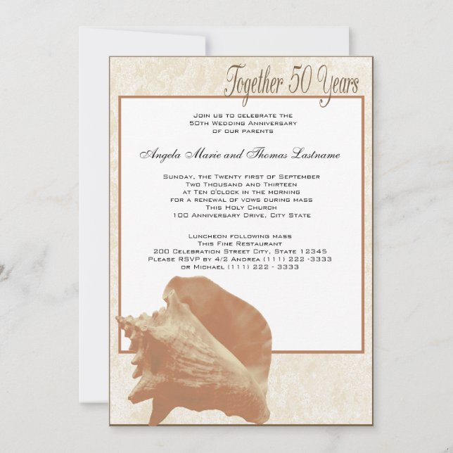 Invitation Ocean Sand Seashell 50e anniversaire (Devant)