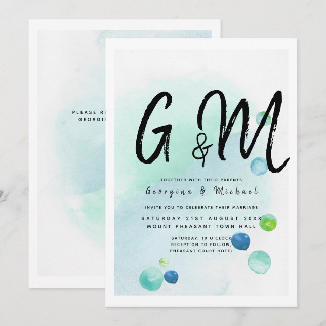 Invitation Ocean Sea Glass Ombre Turquoise Blue Mariage (Devant / Derrière)