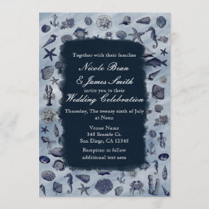 Invitation Ocean Sea Life Nautical Seashells Beach Mariage