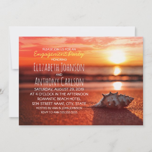 Invitation Ocean Seashell Sunset Beach (Devant)