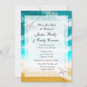 Invitation Ocean Seaside Turquoise Waves Mariage côtier Invi