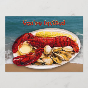 Invitation Océan Shoreline de homard et de palourdes vous
