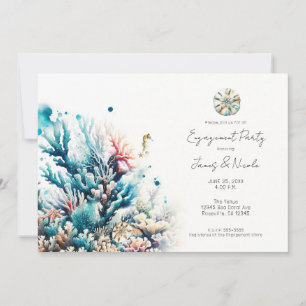 Invitation Océan Splash Mer Corail Aquarelle Fête de Fiançail