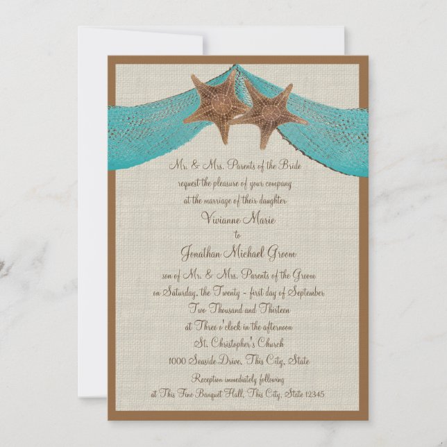 Invitation Ocean Starfish et Net Mariage (Devant)