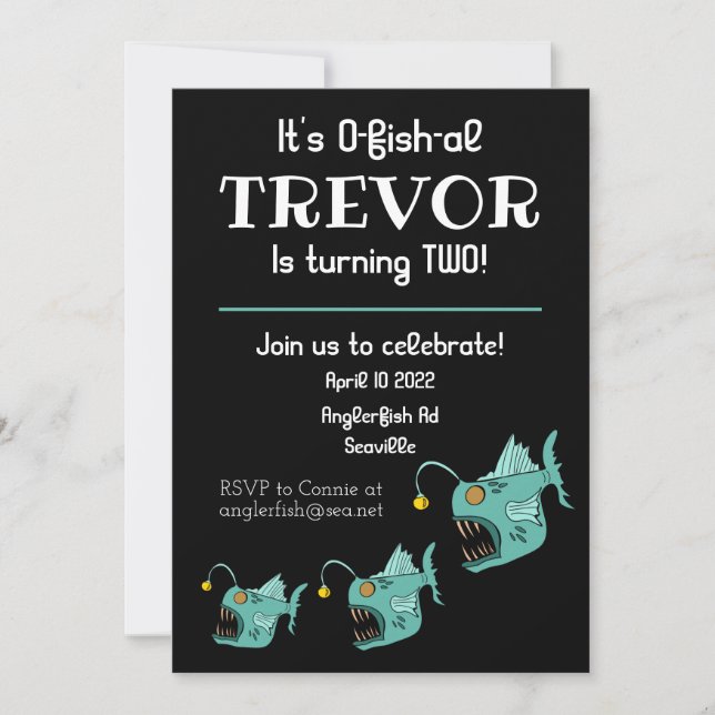Invitation Ocean Theme Boys Anniversaire Anglerfish O-fish-al (Devant)