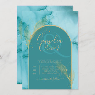 Invitation Ocean Turquoise Turquoise Gold Mariage