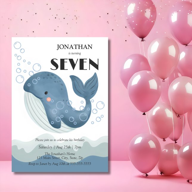 Invitation Ocean Wave Bubble Cute Whale Anniversaire de enfan (Créateur téléchargé)