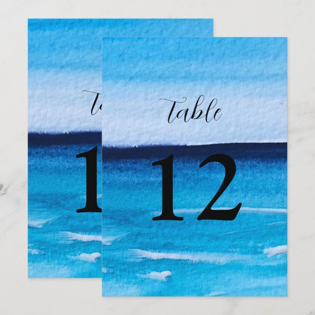 Invitation Ocean Waves Beach Destination Blue Nombre de table (Devant / Derrière)
