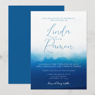 Invitation Ocean Waves Beach Mariage d'aquarelle bleu marine