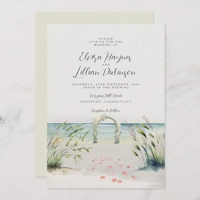 Invitation Oceanfront Romance Aquarelle Boho Mariage Invitat (Devant / Derrière)
