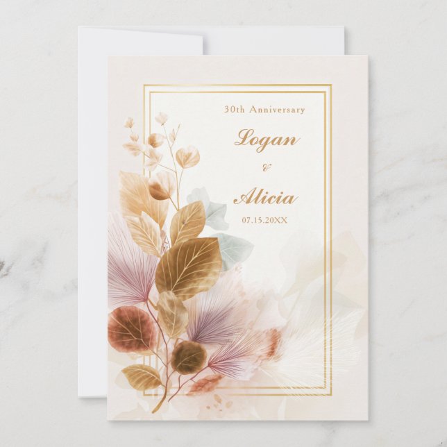 Invitation Ochre Pink Translucent Botanical Frame Wedding (Devant)