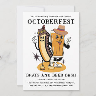 Invitation Octoberfest Brats et bière Fall Party Retro