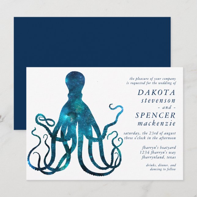 Invitation Octopus cosmique nautique | Marina Sea Life Mariag (Devant / Derrière)