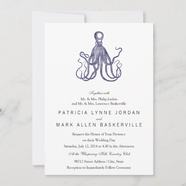 Invitation Octopus texturé Vintage (Devant)