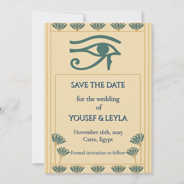 Invitation Œil égyptien d'Horus Lotus Or Save the Date (Devant)