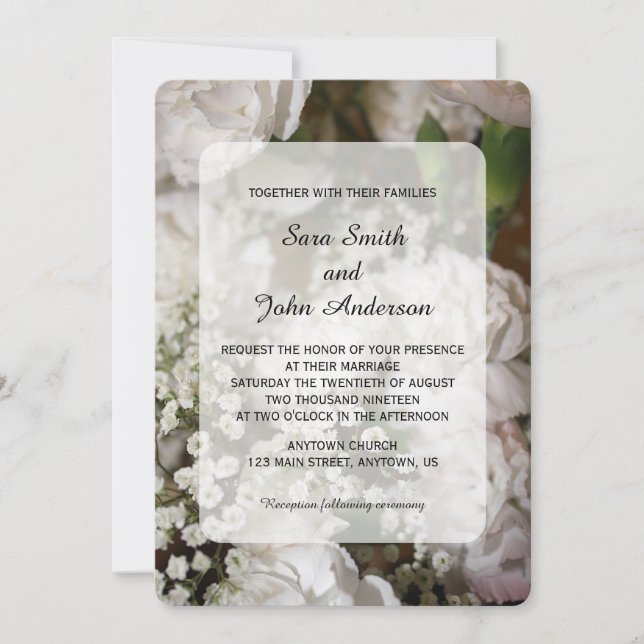 Invitation Oeillets blancs et Mariage du souffle de bébé (Devant)