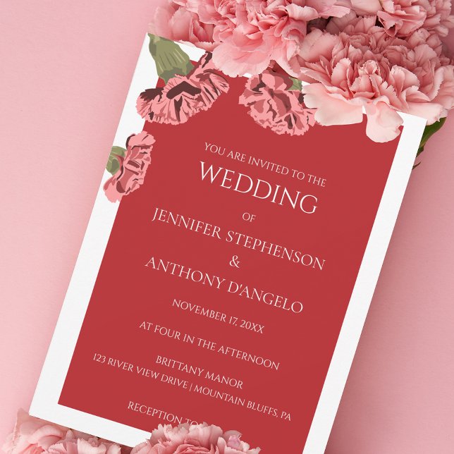 Invitation Oeillets roses Luxe Floral Moderne Personnalisé (Créateur téléchargé)