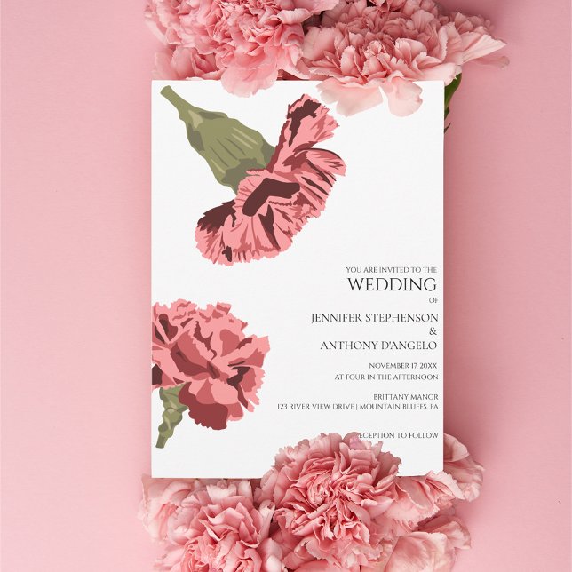 Invitation Oeillets roses Moderne Floral Personnalisé (Créateur téléchargé)