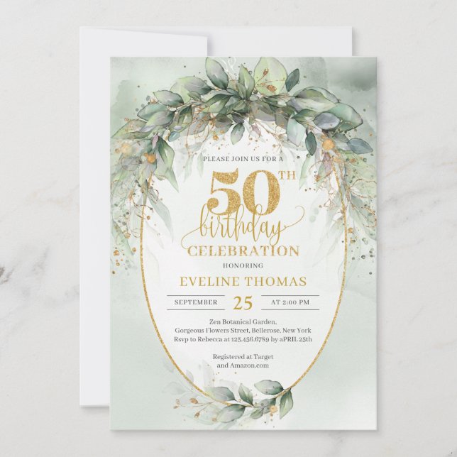 Invitation Oeucalyptus vert opulent 50e anniversaire (Devant)