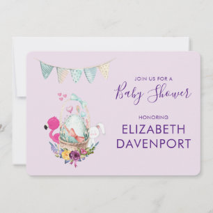Invitation Oeuf dans un panier avec Flamant rose et douche la