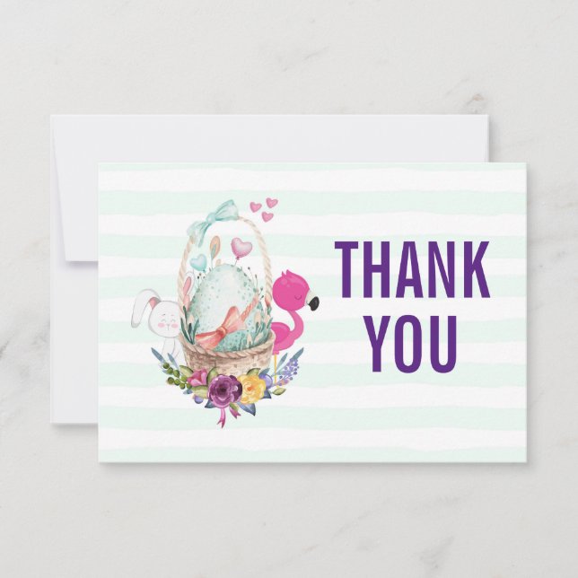 Invitation Oeuf dans un panier avec Flamant rose et Merci lap (Devant)