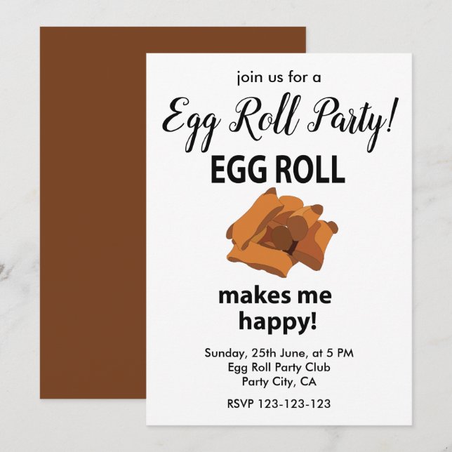Invitation Oeuf Roll Me Rend Joyeux Oeuf Roll Party (Devant / Derrière)