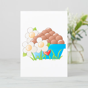 Invitation Œufs dans un bol bleu avec des fleurs et un cœur