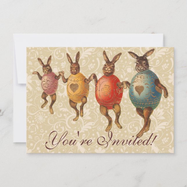 Invitation Oeufs dansants lapins de Pâques (Devant)