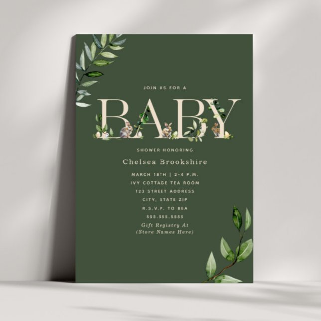 Invitation Oeufs de lapin de Pâques Baby shower vert Eucalypt (Créateur téléchargé)