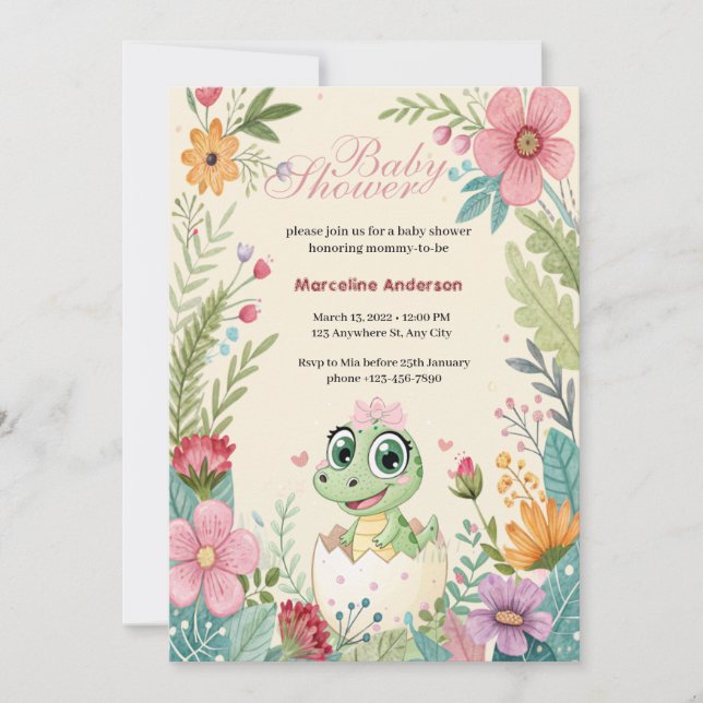 Invitation Œufs d'éclosion de bébé alligator kawaii floral -  (Devant)