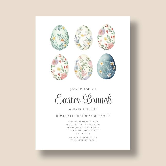 Invitation Oeufs floraux Élégants Brunch de Pâques (Elegant Floral Eggs Easter Brunch Invitation)