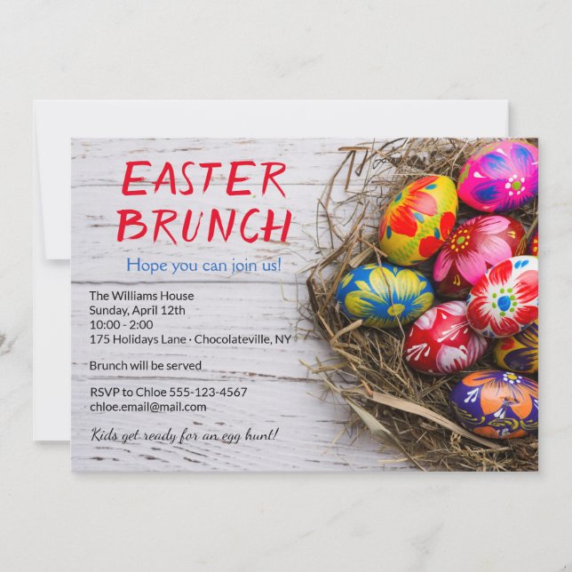 Invitation OEufs peints de Brunch de Pâques rustiques | Vacan (Devant)