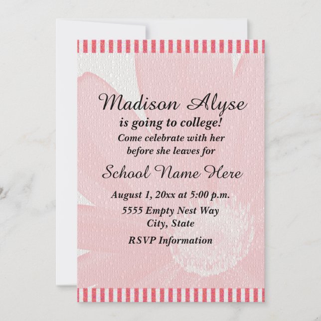 Invitation "Off To College" rose et blanc (Devant)