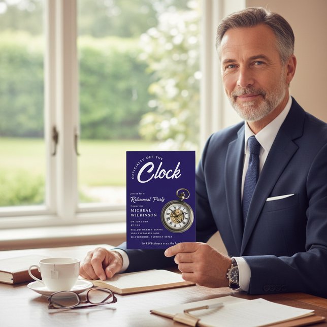 Invitation Officially Off The Clock Pocket Watch Retirement  (Créateur téléchargé)