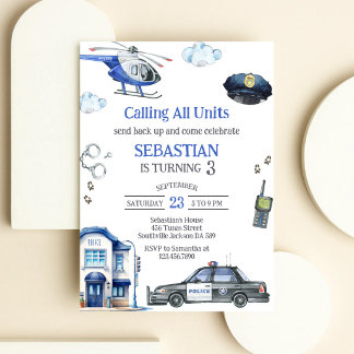 Invitation Officier de police appelant tous les enfants pour