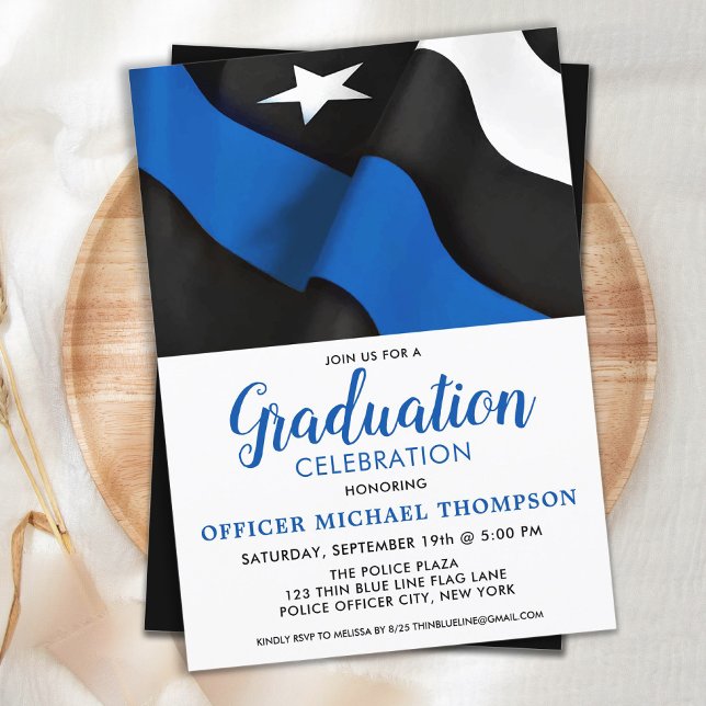 Invitation Officier de police Ligne Bleue Mince Drapeau Gradu (Créateur téléchargé)