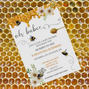 Invitation Oh Babee Aquarelle Honeypeb Bee Douche