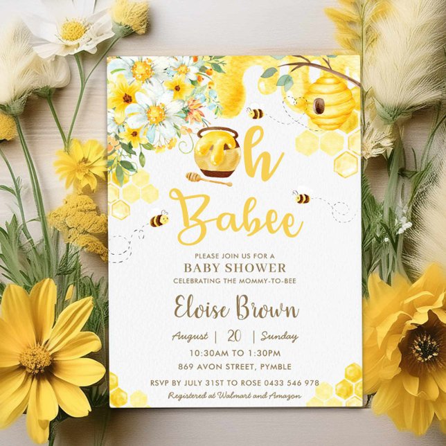 Invitation Oh Babee Bees Floral Genre Baby shower neutre (Créateur téléchargé)