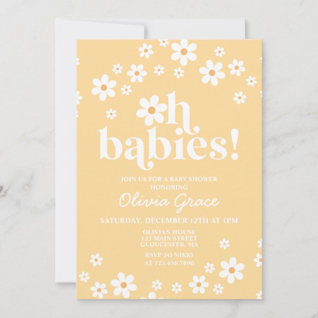 Invitation Oh Babies ! Baby shower jaune marais (Devant)