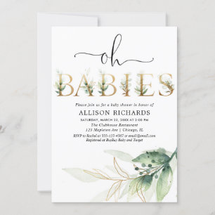 Invitation Oh babies jumeaux vert or baby shower de verdure