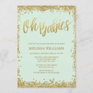 Invitation Oh Babies Mint Baby shower Parties scintillant or