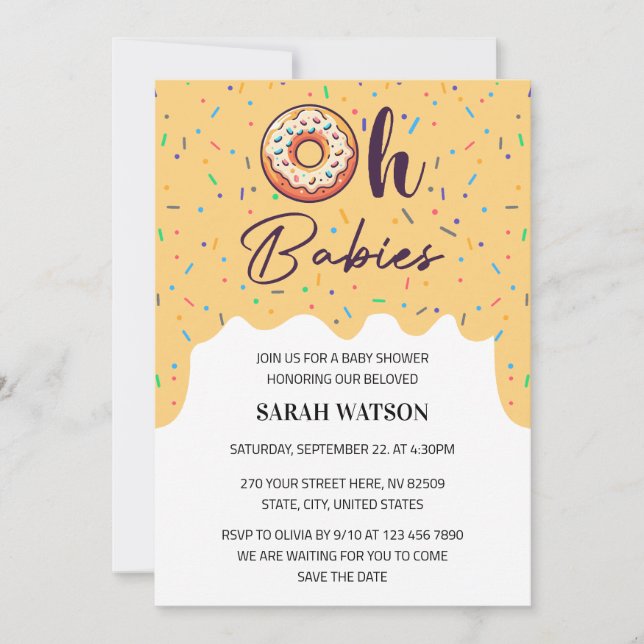 Invitation Oh Babies saupoudrer le Baby shower jumeaux Donut (Devant)