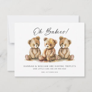 Invitation Oh Babies Triplés Sur Le Chemin Aquarelle Ours Cub