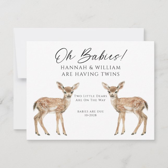 Invitation Oh Babies Twins On The Way Cute Twin Deer Fawns (Devant)
