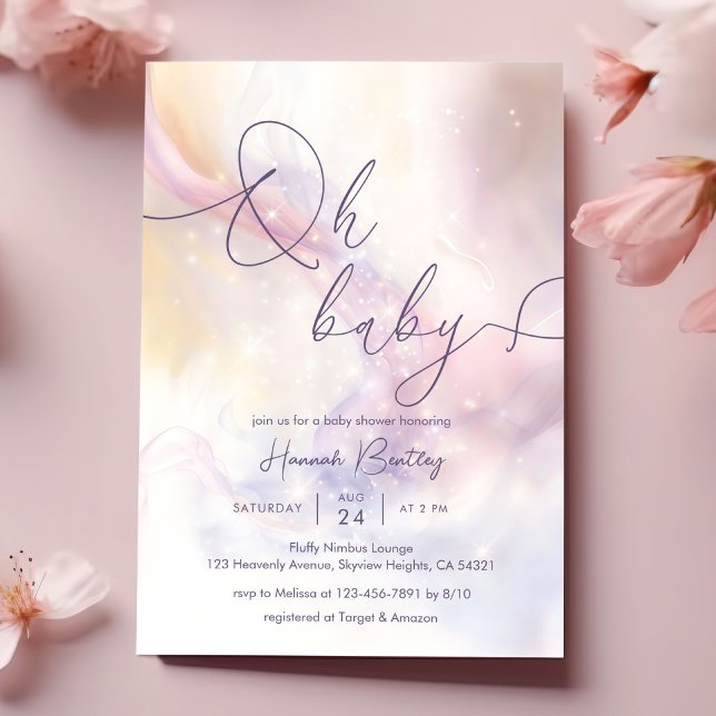 Invitation Oh Baby Aquarelle Nuages Baby shower (Créateur téléchargé)