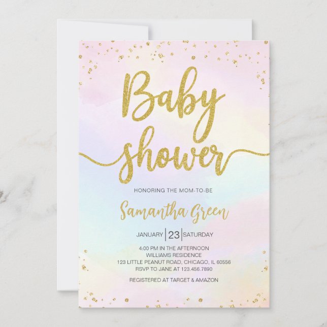 Invitation Oh Baby Baby shower arc-en-ciel (Devant)